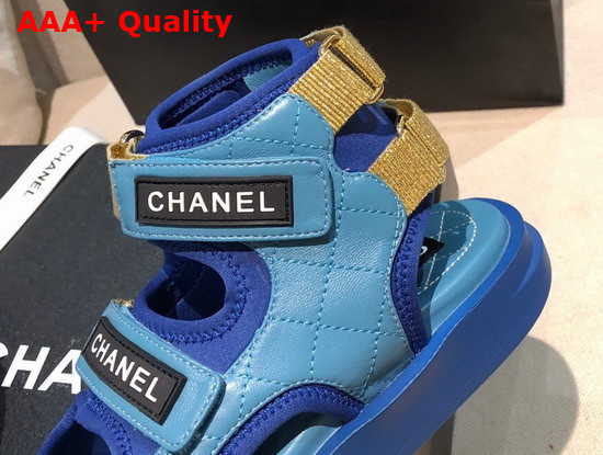 Chanel Sandals Goatskin Fabric and TPU Blue Dark Blue and Black G37231 Replica