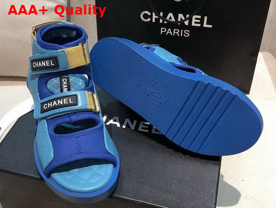 Chanel Sandals Goatskin Fabric and TPU Blue Dark Blue and Black G37231 Replica