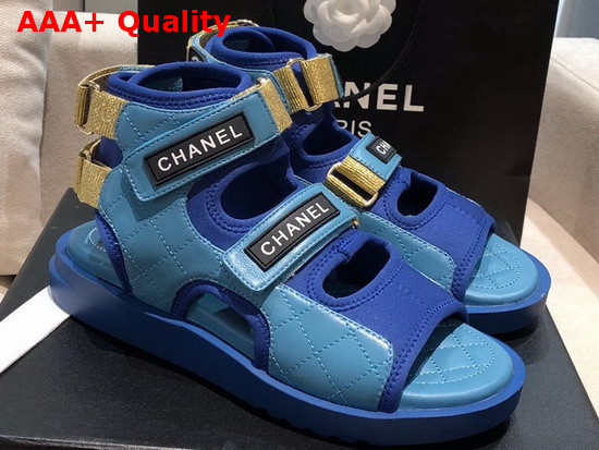 Chanel Sandals Goatskin Fabric and TPU Blue Dark Blue and Black G37231 Replica