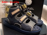 Chanel Sandals Goatskin Fabric and TPU Khaki Navy and Beige G37231 Replica