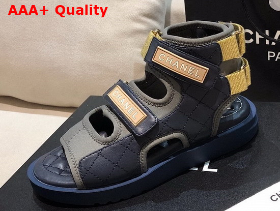 Chanel Sandals Goatskin Fabric and TPU Khaki Navy and Beige G37231 Replica