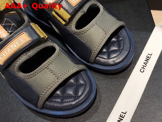 Chanel Sandals Goatskin Fabric and TPU Khaki Navy and Beige G37231 Replica