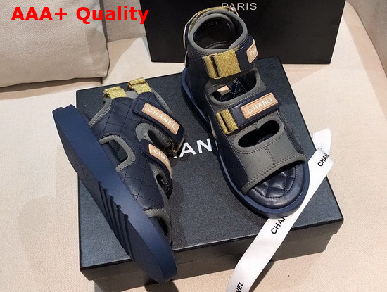 Chanel Sandals Goatskin Fabric and TPU Khaki Navy and Beige G37231 Replica