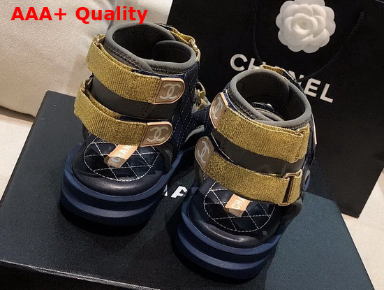 Chanel Sandals Goatskin Fabric and TPU Khaki Navy and Beige G37231 Replica