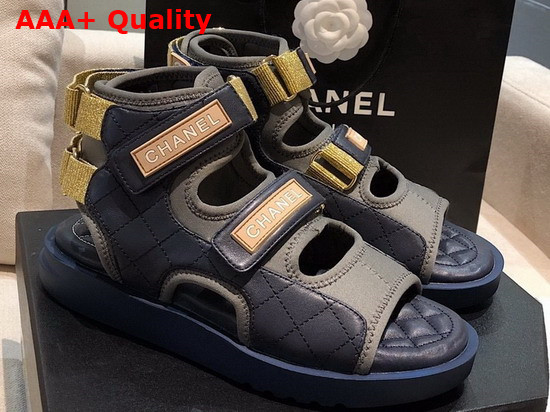 Chanel Sandals Goatskin Fabric and TPU Khaki Navy and Beige G37231 Replica