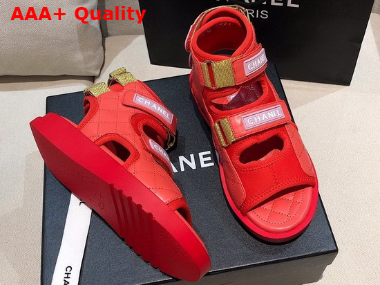 Chanel Sandals Goatskin Fabric and TPU Red Dark Red and Light Pink G37231 Replica