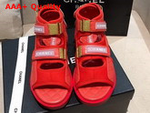 Chanel Sandals Goatskin Fabric and TPU Red Dark Red and Light Pink G37231 Replica