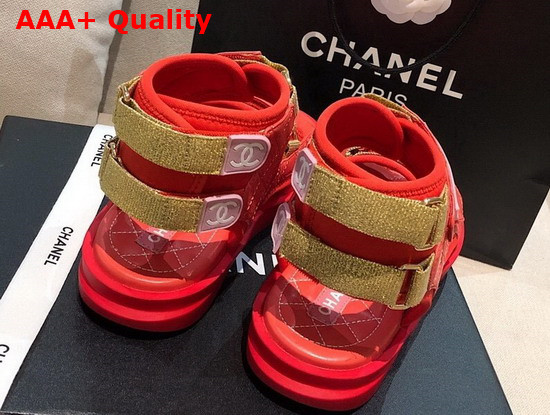 Chanel Sandals Goatskin Fabric and TPU Red Dark Red and Light Pink G37231 Replica