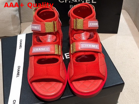 Chanel Sandals Goatskin Fabric and TPU Red Dark Red and Light Pink G37231 Replica