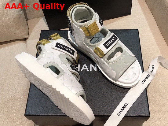 Chanel Sandals Goatskin Fabric and TPU White Light Grey and Navy Blue G37231 Replica