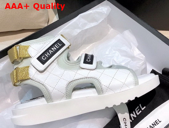 Chanel Sandals Goatskin Fabric and TPU White Light Grey and Navy Blue G37231 Replica