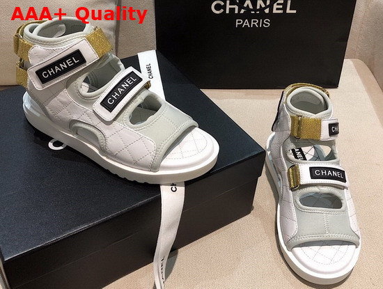 Chanel Sandals Goatskin Fabric and TPU White Light Grey and Navy Blue G37231 Replica