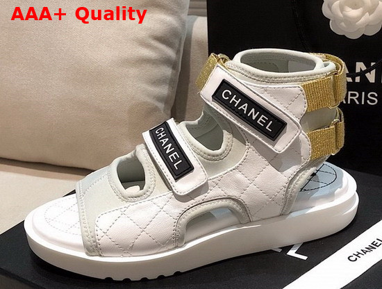 Chanel Sandals Goatskin Fabric and TPU White Light Grey and Navy Blue G37231 Replica