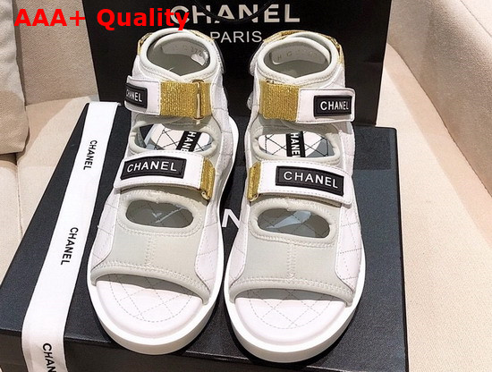 Chanel Sandals Goatskin Fabric and TPU White Light Grey and Navy Blue G37231 Replica