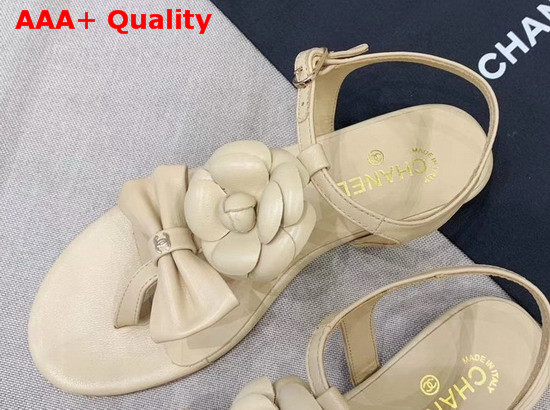 Chanel Sandals Lambskin Beige G35502 Replica