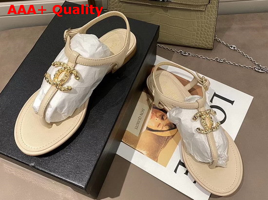 Chanel Sandals Lambskin Beige G35659 Replica