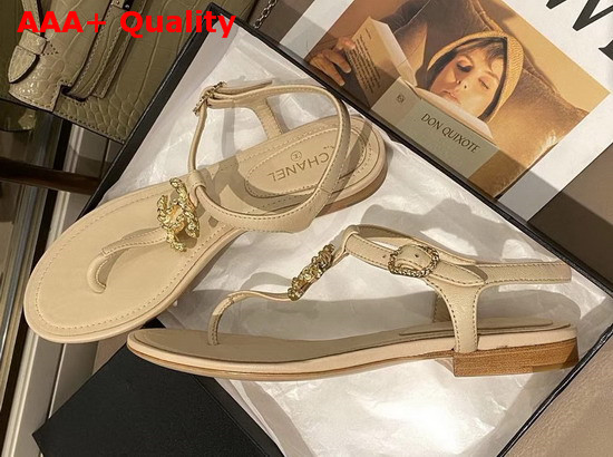 Chanel Sandals Lambskin Beige G35659 Replica