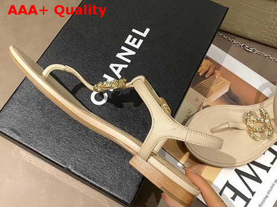 Chanel Sandals Lambskin Beige G35659 Replica