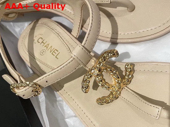 Chanel Sandals Lambskin Beige G35659 Replica