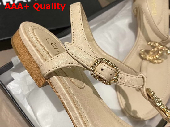 Chanel Sandals Lambskin Beige G35659 Replica