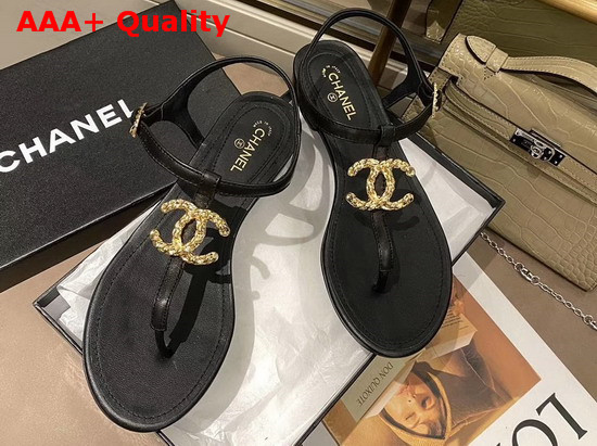 Chanel Sandals Lambskin Black G35659 Replica