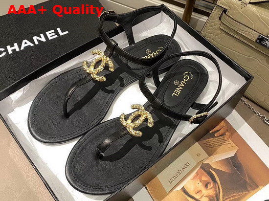 Chanel Sandals Lambskin Black G35659 Replica