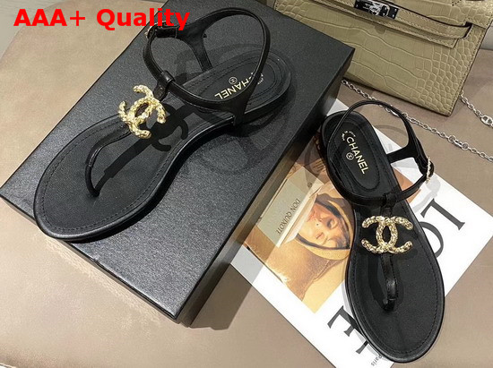 Chanel Sandals Lambskin Black G35659 Replica