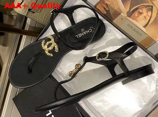 Chanel Sandals Lambskin Black G35659 Replica