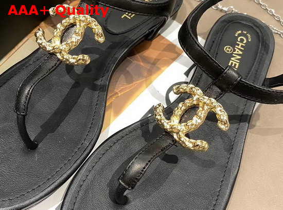 Chanel Sandals Lambskin Black G35659 Replica