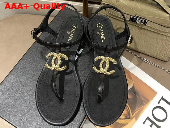 Chanel Sandals Lambskin Black G35659 Replica