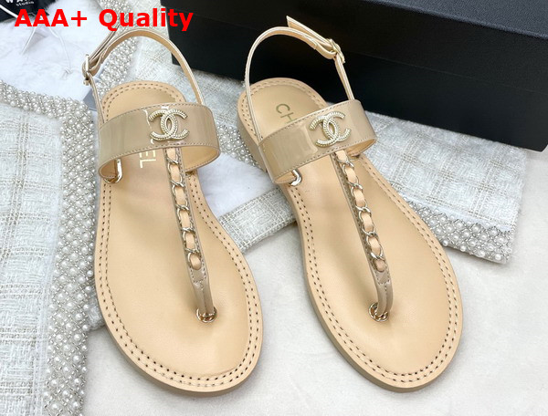 Chanel Sandals Patent Calfskin Beige Ref G38200 Replica