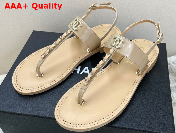 Chanel Sandals Patent Calfskin Beige Ref G38200 Replica