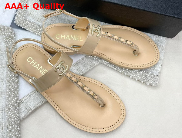 Chanel Sandals Patent Calfskin Beige Ref G38200 Replica