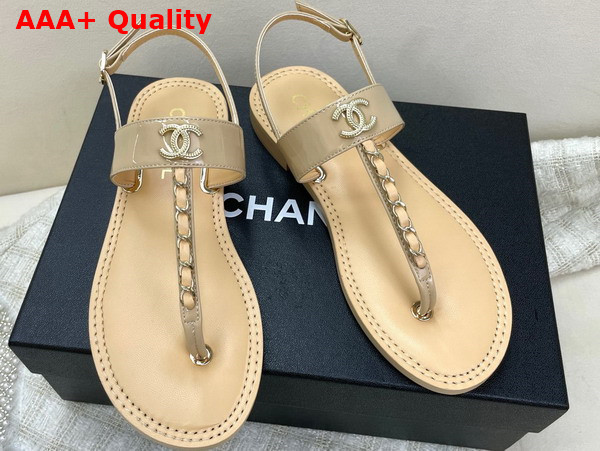 Chanel Sandals Patent Calfskin Beige Ref G38200 Replica