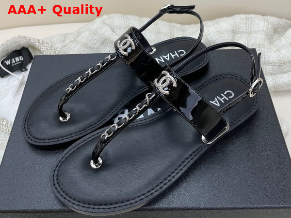 Chanel Sandals Patent Calfskin Black Ref G38200 Replica