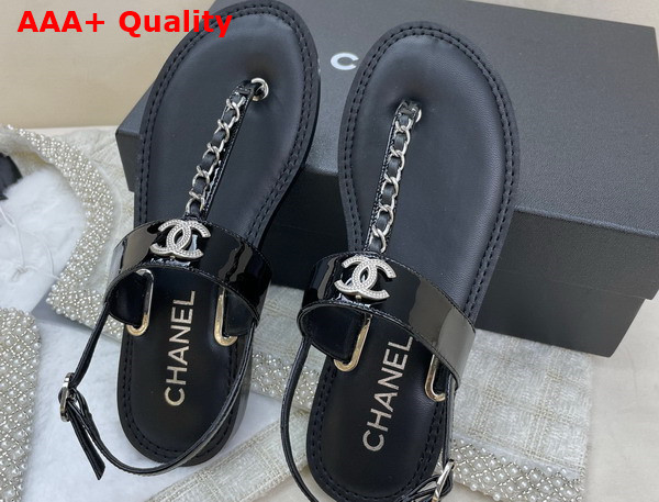 Chanel Sandals Patent Calfskin Black Ref G38200 Replica