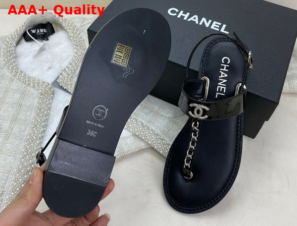 Chanel Sandals Patent Calfskin Black Ref G38200 Replica