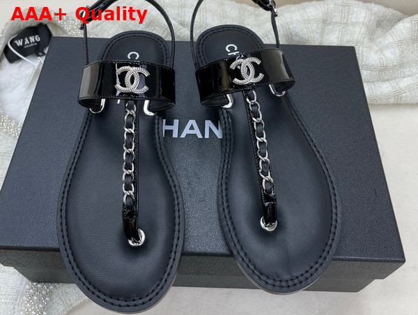 Chanel Sandals Patent Calfskin Black Ref G38200 Replica