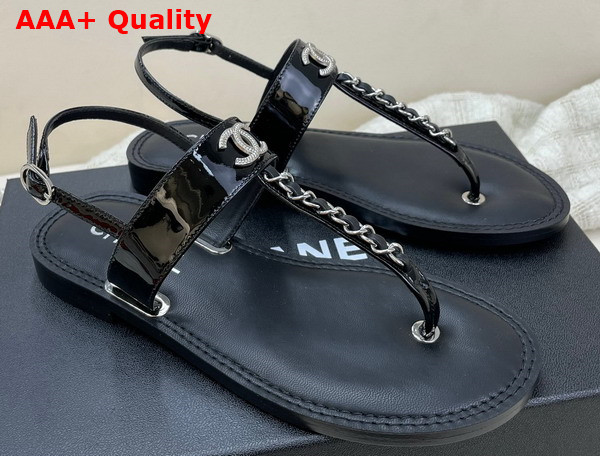 Chanel Sandals Patent Calfskin Black Ref G38200 Replica