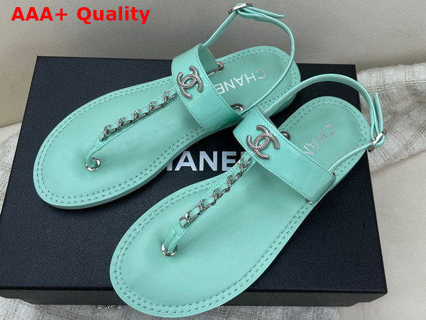 Chanel Sandals Patent Calfskin Turquoise Ref G38200 Replica