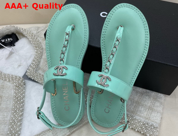 Chanel Sandals Patent Calfskin Turquoise Ref G38200 Replica