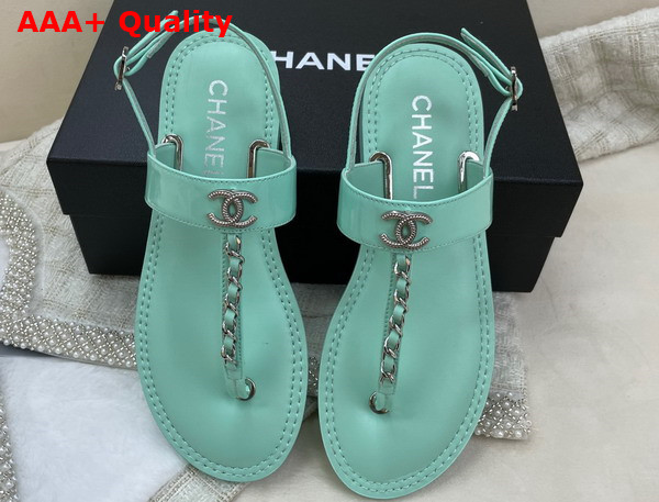 Chanel Sandals Patent Calfskin Turquoise Ref G38200 Replica