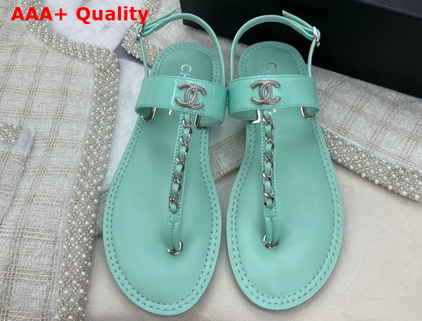 Chanel Sandals Patent Calfskin Turquoise Ref G38200 Replica