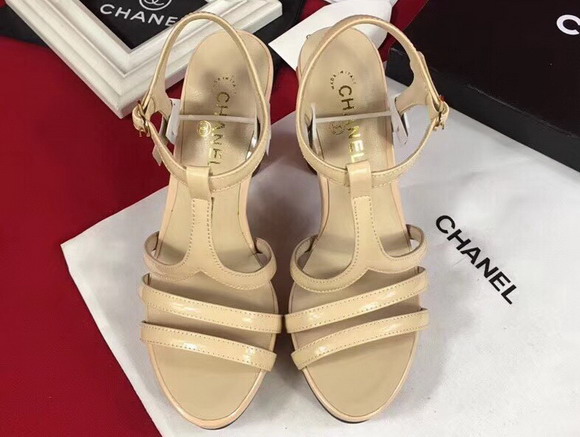 Chanel Sandals Patent Leather Beige