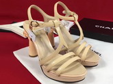 Chanel Sandals Patent Leather Beige