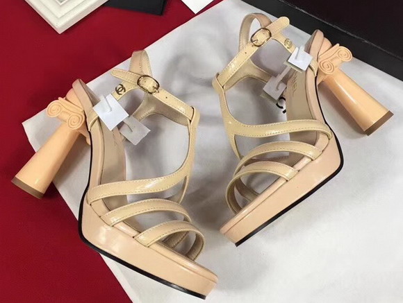 Chanel Sandals Patent Leather Beige