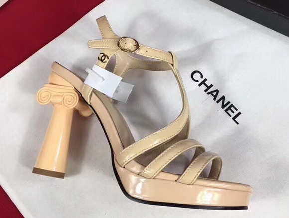 Chanel Sandals Patent Leather Beige