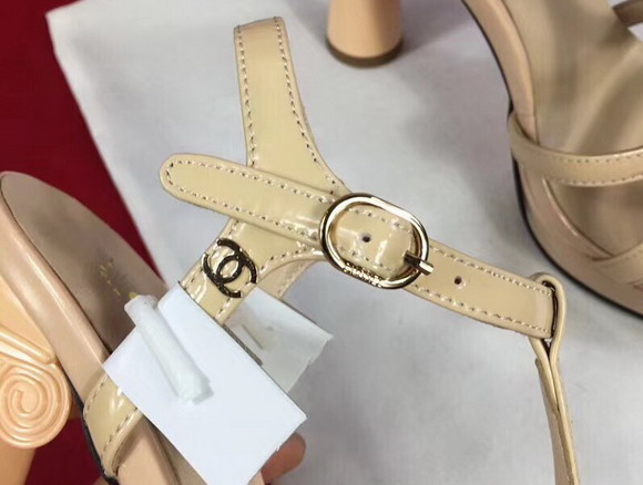 Chanel Sandals Patent Leather Beige