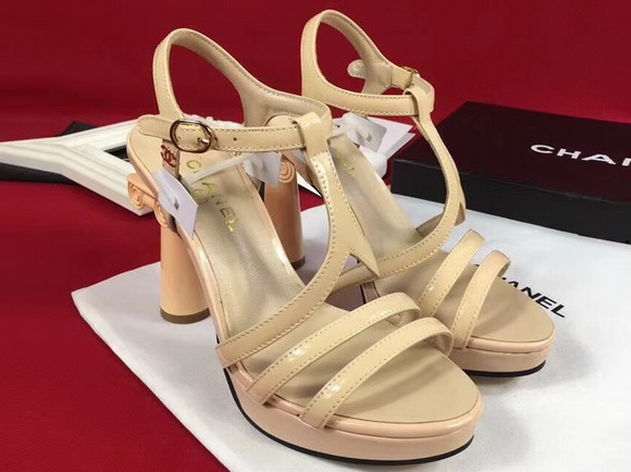 Chanel Sandals Patent Leather Beige