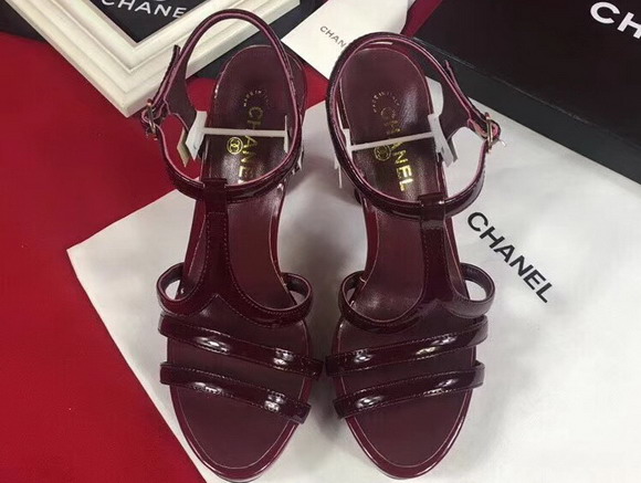 Chanel Sandals Patent Leather Burgundy